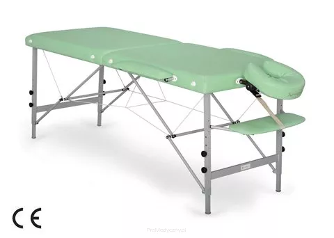 Składany stół do masażu Panda Al z podgłówkiem, półką przednią i podłokietnikami