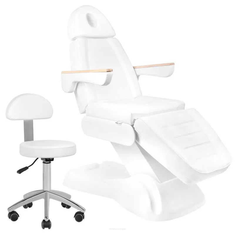 Fotel kosmetyczny elektryczny Sillon Lux 273b 3 silniki z taboretem 304 biały