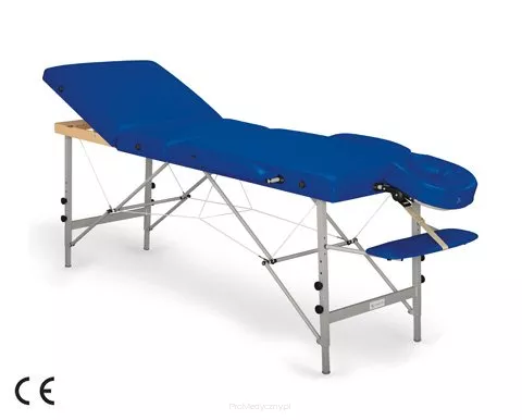 Stół składany do masażu Panda Al Plus wyposażony w podłokietniki, półkę przednią i podgłówek. 
