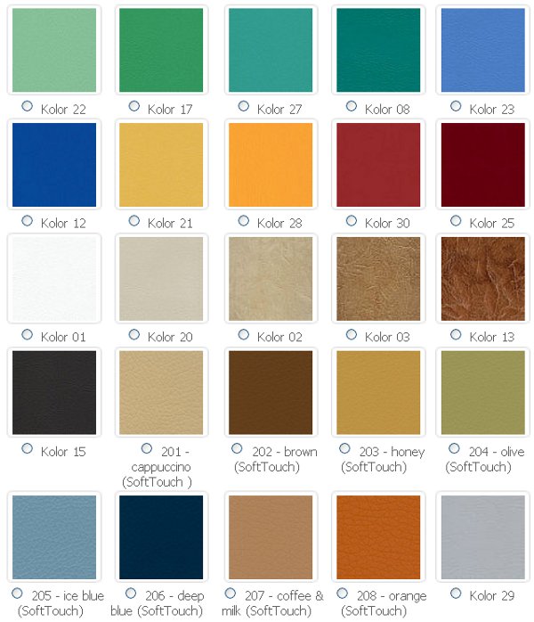 Pełna kolorystyka tapicerki Habys - leżanka Standard